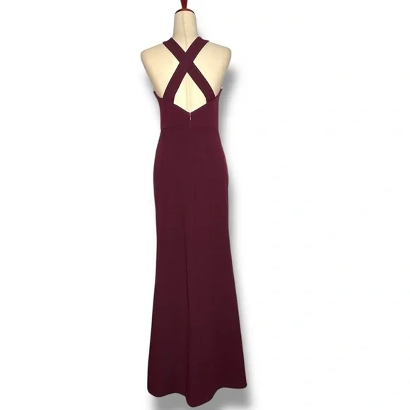 Lulu’s Wine Red Cutout Halter Bodycon Mermaid Maxi Gown Size Medium - Picture 4 of 8